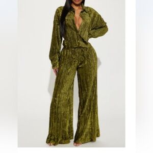Olive Green Velvet Pants Set